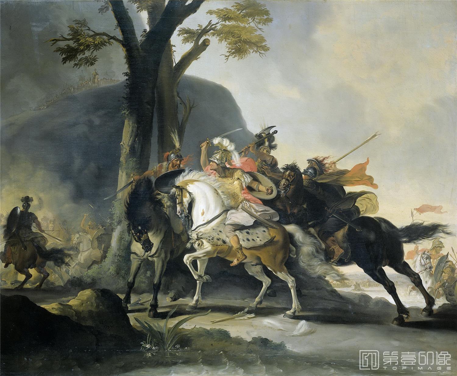 油画-荷兰阿姆斯特丹国家美术馆-Troost Cornelis Alexander de Grote in de slag tegen de Perzen bij de Granikos 1737-1583
